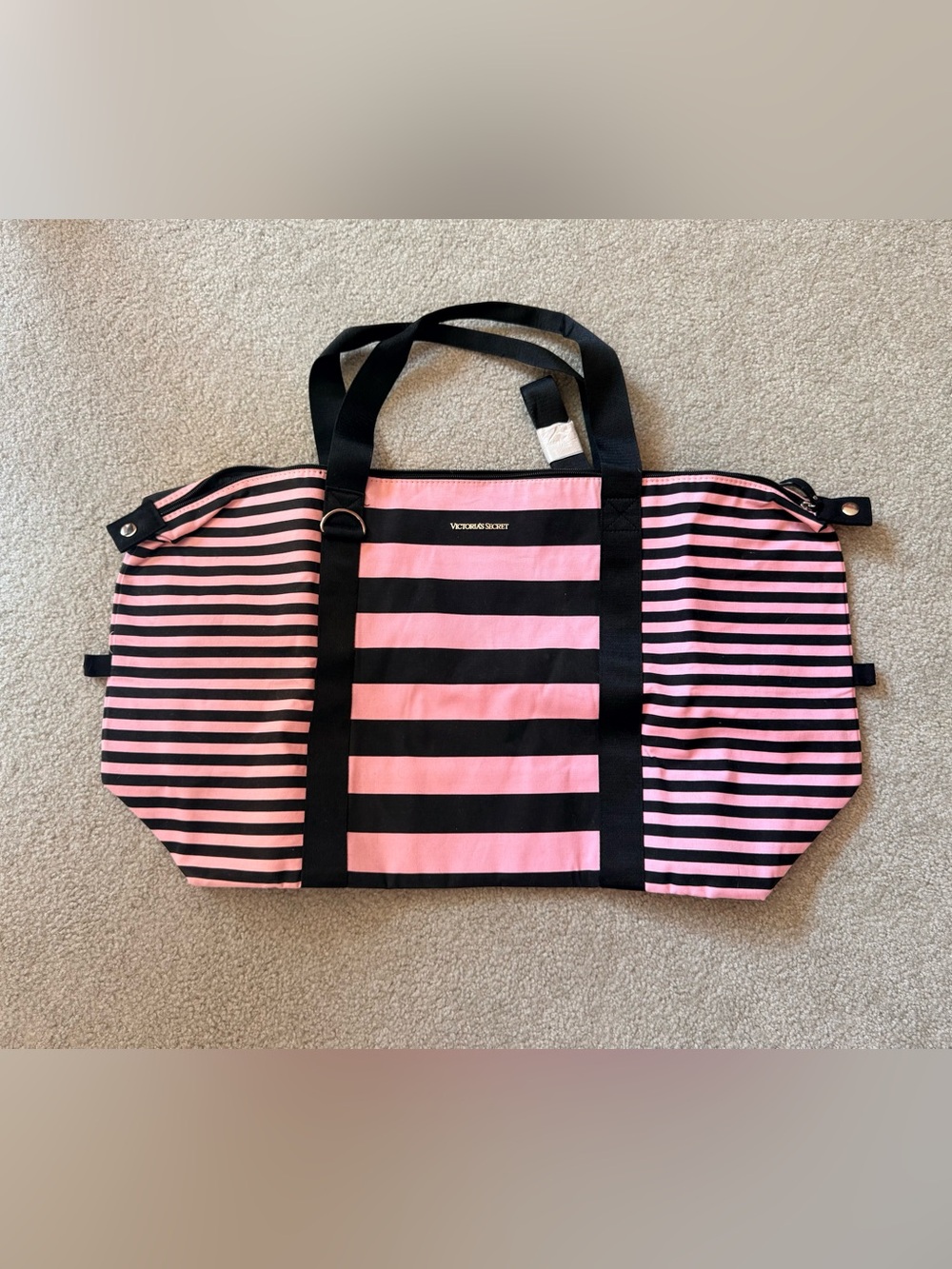 Victoria's Secret Pink and Black Striped Travel Tote